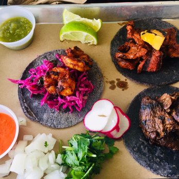Taquiza Tacos - Camaron (left) al pastor (top right) asada (bottom left) - Tacos Near Me - Miami, Florida Taquiza Tacos - Camaron (left) al pastor (top right) asada (bottom left) - Tacos Near Me - Miami, Florida