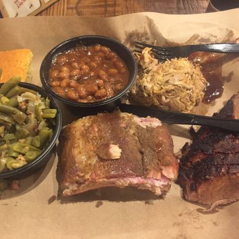 Mission BBQ - Meat plate with baked beans and green beans - Barbeque Near Me - Davie, Florida Mission BBQ - Meat plate with baked beans and green beans - Barbeque Near Me - Davie, Florida
