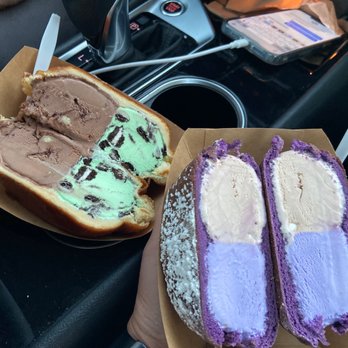 Milkbomb Ice Cream - Ube donut with Ube ice cream & milk tea - Ice Cream & Frozen Yogurt Near Me - Berkeley, California