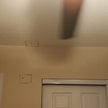 Hewlett Electric - Ceiling fan installation in a room with no previous ceiling fixtures. Wires re-routed with minimal disruption to drywall. - Electricians Near Me - Manteca, California