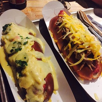 The Hanging Bat Beer Cafe - Chihuahua dog on left and pulled pork dog on right - Breweries Near Me - Edinburgh, EDH