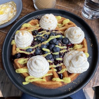 Social Misfits - Ol' Blue Eyes (waffle with blueberry compote, lemon curd & vanilla ricotta) - Coffee & Tea Near Me - Grand Rapids, Michigan Social Misfits - Ol' Blue Eyes (waffle with blueberry compote, lemon curd & vanilla ricotta) - Coffee & Tea Near Me - Grand Rapids, Michigan