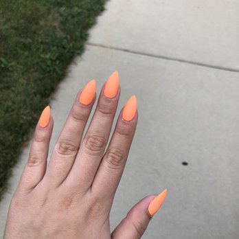 Midway Nails & Spa - Pointed tip matte orange nail set - Nail Salons Near Me - Chicago, Illinois Midway Nails & Spa - Pointed tip matte orange nail set - Nail Salons Near Me - Chicago, Illinois