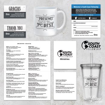Laine Designs - Laine Designs created this packet of: Thank you card (English and Spanish), Ministries Brochure, Visitor Card, Mug and Tumbler - Web Design Near Me - Ventura, California