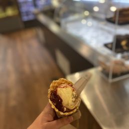 Cherry crisp with waffle cone (featuring a healthy dose of the cherry jam)