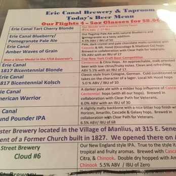 Erie Canal Brewing - Menu - Breweries Near Me - Canastota, New York Erie Canal Brewing - Menu - Breweries Near Me - Canastota, New York