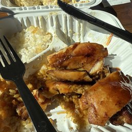 Teriyaki Chicken and macaroni salad. Chicken was slightly undercooked. Teriyaki Chicken and macaroni salad. Chicken was slightly undercooked.