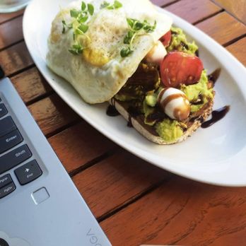 Watertable - Caprese avocado toast with two over medium eggs on top. Yum! - New American Near Me - Huntington Beach, California