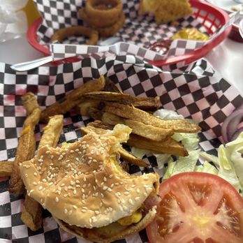 Mollie's Cafe - Cheese burger and fries side of onion rings. - Cafes Near Me - Snowville, Utah Mollie's Cafe - Cheese burger and fries side of onion rings. - Cafes Near Me - Snowville, Utah