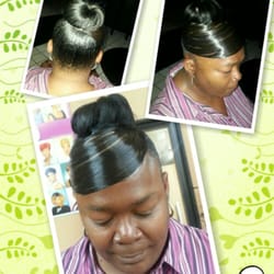 Queen B Beauty & Hair Salon - High knot bun with swoop bang