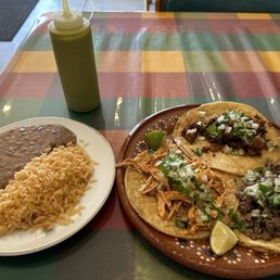 Taco assortment with beans and rice Taco assortment with beans and rice