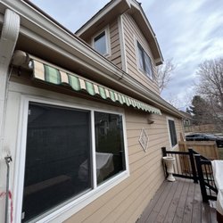Awnings Denver Co - Sunesta 12' smartcase,smart drop wall mount underneath the soffit