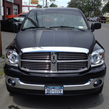 Tint Star - Dodge 1500 Carbon fiber wrap with matte black racing stripes. - Auto Glass Services Near Me - Albany, New York Tint Star - Dodge 1500 Carbon fiber wrap with matte black racing stripes. - Auto Glass Services Near Me - Albany, New York