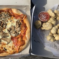 Pizza Shack 1 - Small mushroom pizza. Order of garlic knots. Ok.