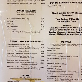 Juquilita Tacos - Menu - Mexican Near Me - North Aurora, Illinois
