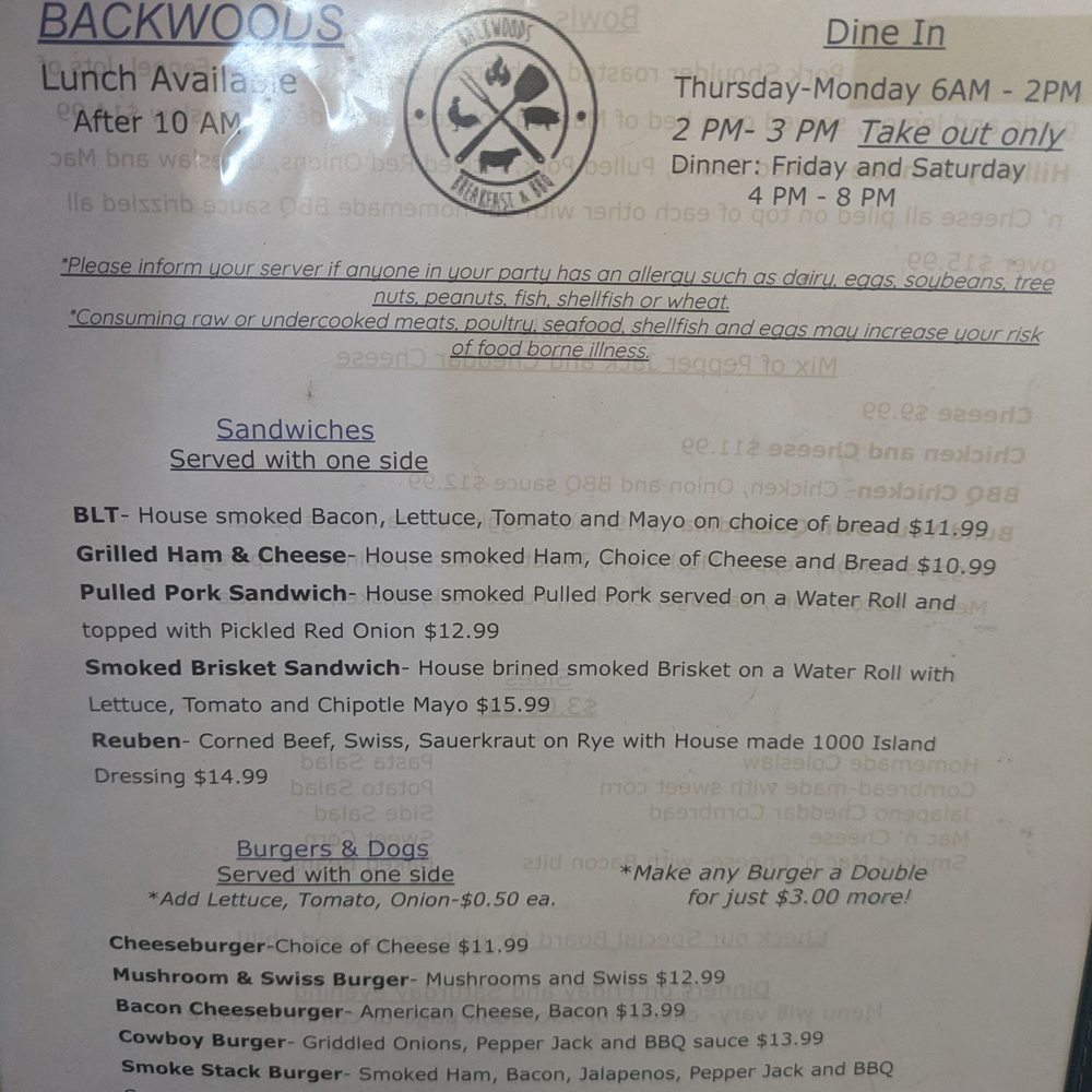 Backwoods Breakfast and BBQ - Menu - Barbeque Near Me - Montgomery, Massachusetts