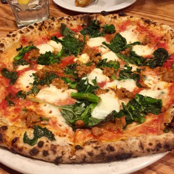 Pizzeria Libretto Danforth - Salsiccia - Tomato, Basil, Mozzarella, Lemon Fennel Sausage, Rapini, Preserved Chili - Pizza Near Me - Toronto, Ontario