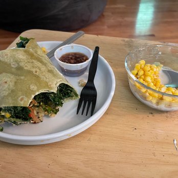Tassili's Raw Reality - Punanny Punany Wrap - Half Size (Spinach Wrap) and coconut corn. - Vegan Near Me - Atlanta, Georgia
