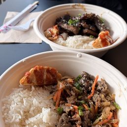 bulgogi rice bowl and galbi rice bowl