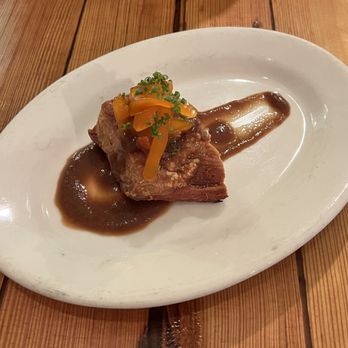 The Plimoth - Crispy pork belly with stone fruit BBQ starter - Italian Near Me - Denver, Colorado