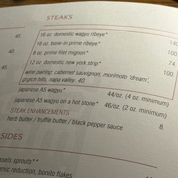 Steak menu Steak menu