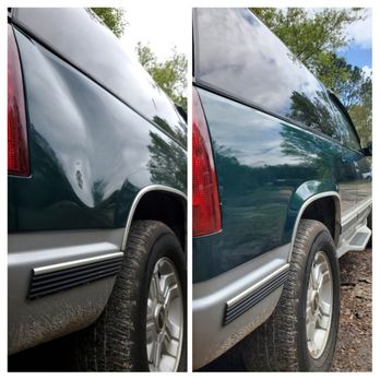 Sunshine Dent Repair - Large soft dent, paint was jot an option for this 2 door Tahoe, so I took the yime to repair it correctly - Mobile Dent Repair Near Me - Round Rock, Texas Sunshine Dent Repair - Large soft dent, paint was jot an option for this 2 door Tahoe, so I took the yime to repair it correctly - Mobile Dent Repair Near Me - Round Rock, Texas