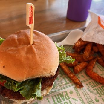 Next Level Veggie Grill Denver - Beyond Burger* and small sweet potato fries - Vegan Near Me - Denver, Colorado