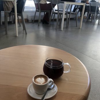 Blue Bottle Coffee - Wolf Point - Macchiato (left) ; pour-over coffee (right) - Coffee & Tea Near Me - Chicago, Illinois