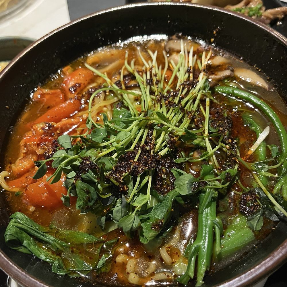 Rhea - Veg Ramen with spicy oil. Super full of veggies, bouncy Noods. - New American Near Me - Saratoga Springs, New York Rhea - Veg Ramen with spicy oil. Super full of veggies, bouncy Noods. - New American Near Me - Saratoga Springs, New York