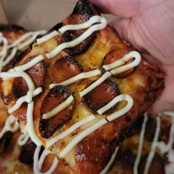 One Pie Pizza - QTR (six slice) Sheet Pepperoni, Hot Honey & Ricotta Pizza: Plenty of hot honey soaked into each slice