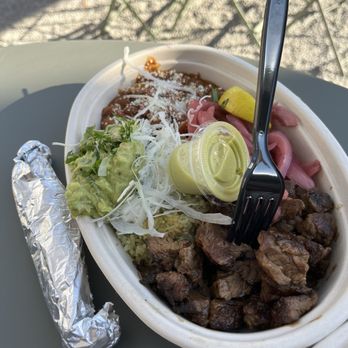 Barracuda Taco Stand - Steak bowl with a side of tortillas in foil. Beef Bowl - Tacos Near Me - New Orleans, Louisiana
