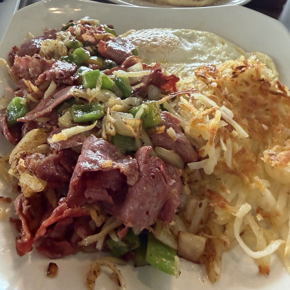 Corned beet hash, came with a pancake.