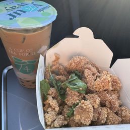 Basil popcorn chicken and Vietnamese milk coffee Basil popcorn chicken and Vietnamese milk coffee