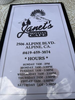 Menu photo 3 Janet's Montana Cafe Alpine, CA Menu photo 3 Janet's Montana Cafe Alpine, CA