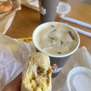 Philz Coffee - Green Chile Burrito and Caramel Banana drink - Coffee & Tea Near Me - Walnut Creek, California