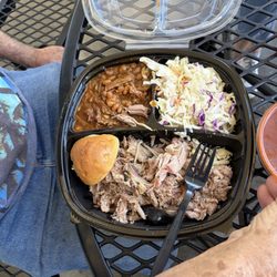 Hoodidya BBQ - One meat plate with beans and slaw.
