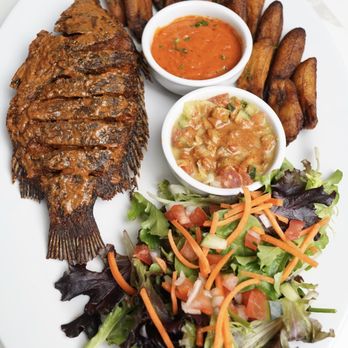 Heritage African Restaurant - Grill talapia with salad and plantains - African Near Me - Everett, Washington