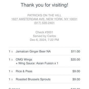 Patrick's On The Hill - I am going to need those side portions bigger at nine dollars a piece. - Caribbean Near Me - New York, New York