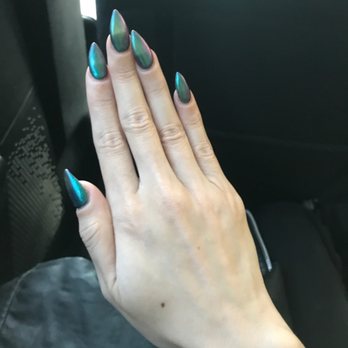 Voila Nail Salon - Nails are longer in this hand and the thumb shape of the stilleto is longer compared to the left - Nail Salons Near Me - Beverly Hills, California Voila Nail Salon - Nails are longer in this hand and the thumb shape of the stilleto is longer compared to the left - Nail Salons Near Me - Beverly Hills, California