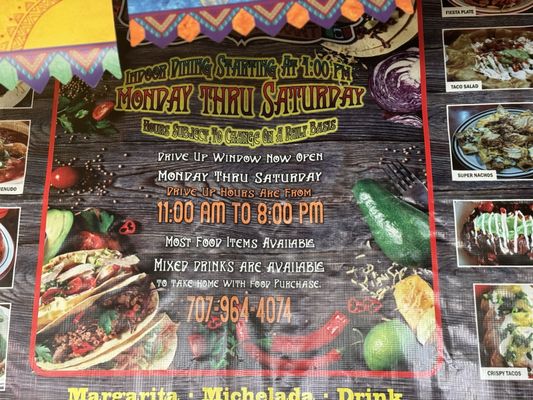 Menu photo 2 La Playa Mexican Restaurant Fort Bragg, CA