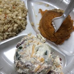 Big Man BBQ - Veggie plate with sweet potato casserole, potato salad and vinegar slaw.