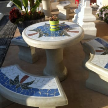 Cayucos Motel - Cement beach theme mosaic table and benches in front of our room. - Hotels Near Me - Cayucos, California