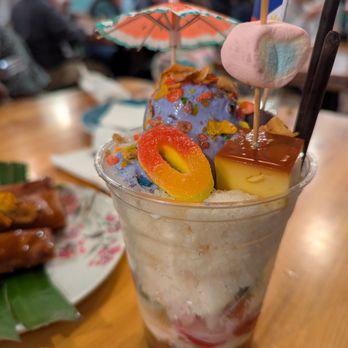 Kamayan Atl - Halo Halo Espesyal. $11. Shaved ice, milk, tapioca, plantain, ice cream, flan, palm & coconut jelly, jackfruit, mung & navy beans, yam jam. - Filipino Near Me - Doraville, Georgia Kamayan Atl - Halo Halo Espesyal. $11. Shaved ice, milk, tapioca, plantain, ice cream, flan, palm & coconut jelly, jackfruit, mung & navy beans, yam jam. - Filipino Near Me - Doraville, Georgia
