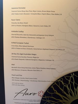Menu photo 1 Auro Calistoga, CA