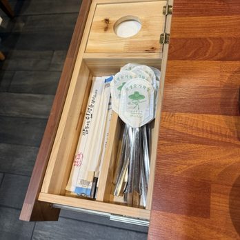 Doya Gukbap - side table drawer for utensils and napkins - Korean Near Me - Las Vegas, Nevada