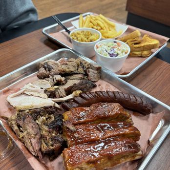 My Island Smokehouse - Couple's Platter with 3 sides. Cole slaw, cornbread casserole and fries. - Smokehouse Near Me - Cocoa, Florida My Island Smokehouse - Couple's Platter with 3 sides. Cole slaw, cornbread casserole and fries. - Smokehouse Near Me - Cocoa, Florida