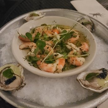 Mosquito Supper Club - French hermit oysters w/hackleback caviar and tarragon vinaigrette and pickled gulf shrimp - Southern Near Me - New Orleans, Louisiana