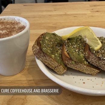 Cure Coffeehouse - 12 oz. Chai Latte and Avocado Toast Lunch - Coffee & Tea Near Me - Norfolk, Virginia