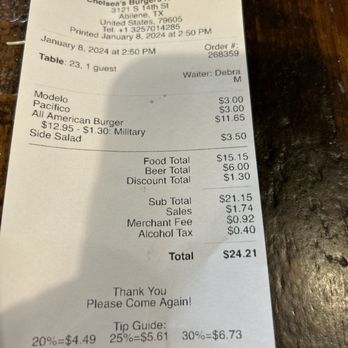 Chelsea's Burgers N' Brew - eceipt - Burgers Near Me - Abilene, Texas Chelsea's Burgers N' Brew - eceipt - Burgers Near Me - Abilene, Texas