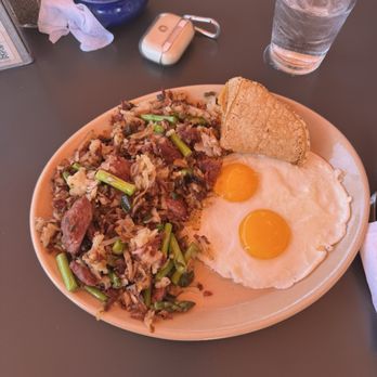 Snooze, an A.M. Eatery - Corned Beef Hash* added in Asparagus - Breakfast & Brunch Near Me - Austin, Texas